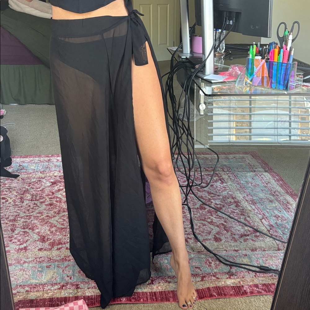Black Sheer Wrap Swimsuit coverup Skirt